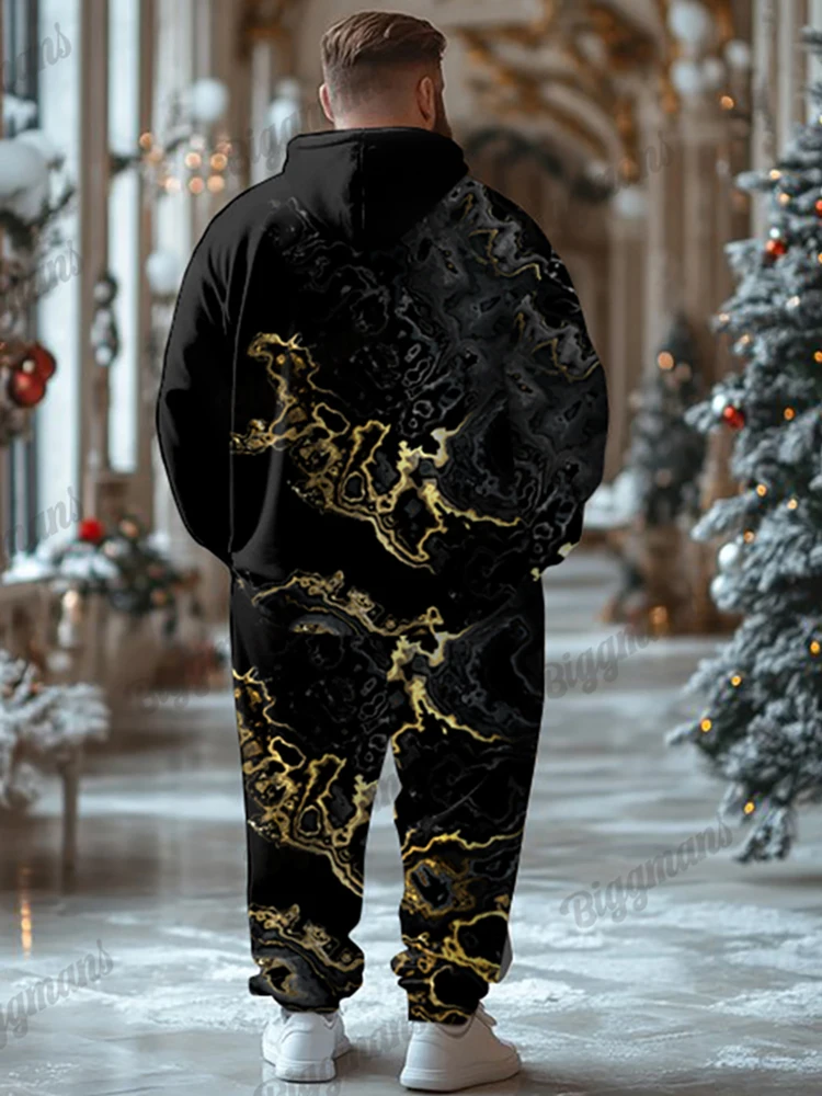 Biggmans Gilded Hourglass Print Plus Size Two Piece Set Men Hoodies And Drawstring Pants Outfits Loose Fit Male Hoodie Suit New