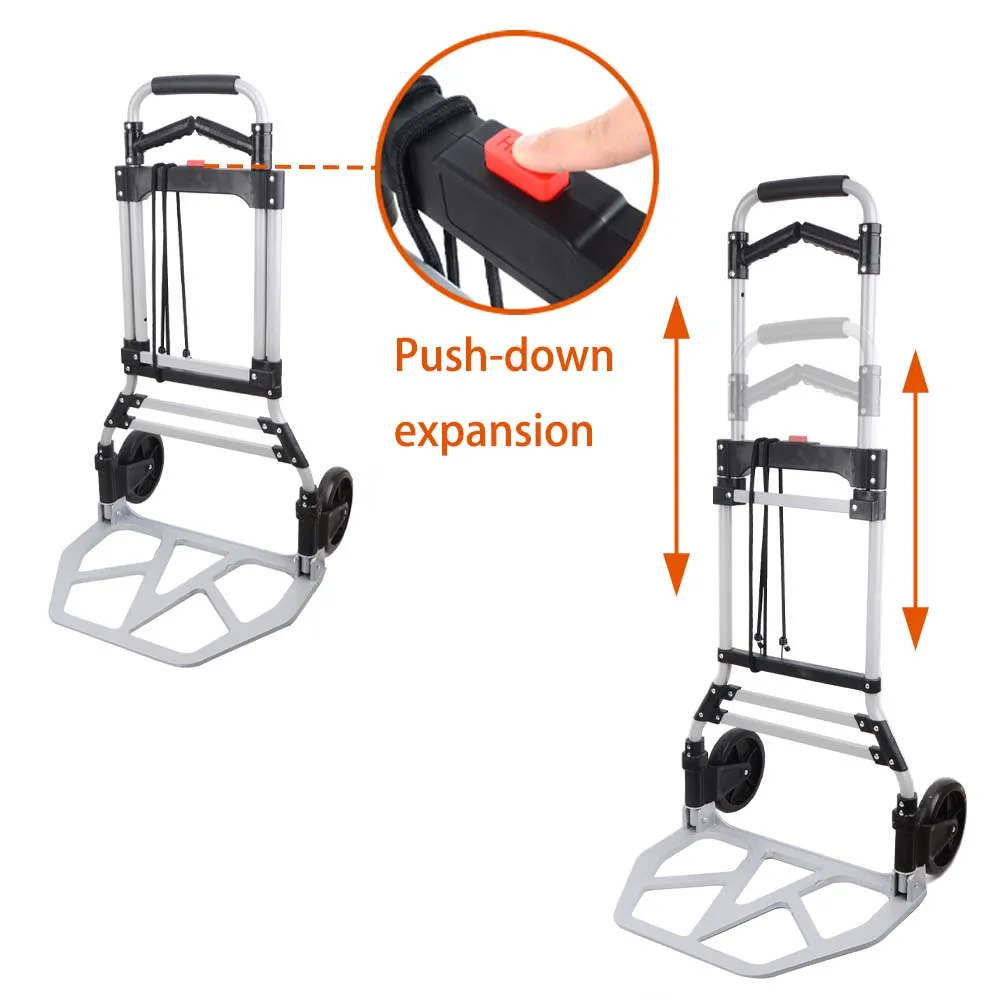 150KGS Bearing Foldable Trolley Cart for Luggage Aluminum Collapsible Portable Fold Up Dolly for Travel Shopping