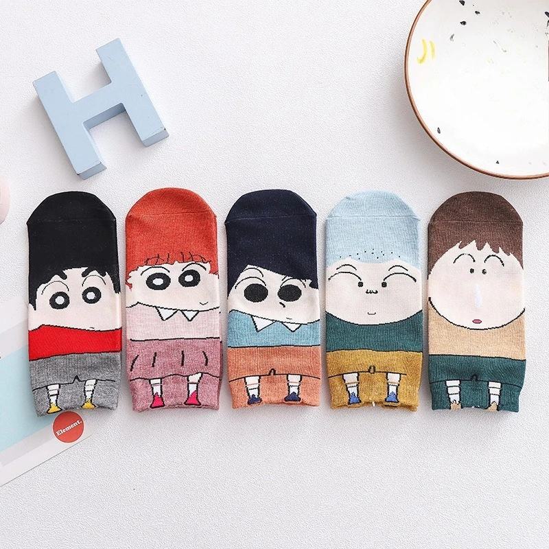 

New Kawaii Anime Crayon Shinchan Girls Spring and Summer Sports Low-cut Short Socks Cute Cartoon Print Trend Socks Gift
