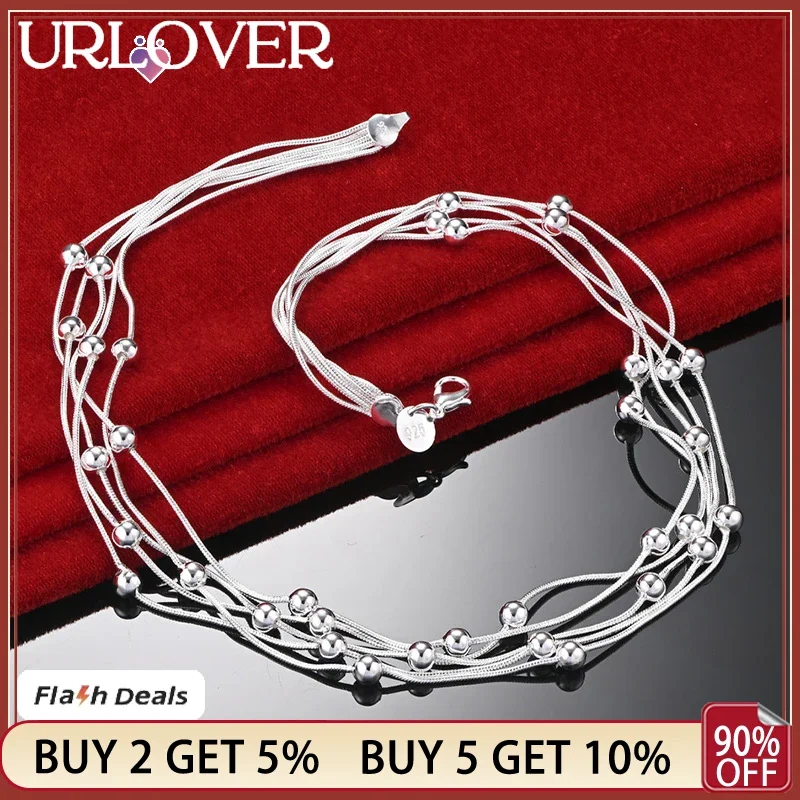 

URLOVER 925 Sterling Silver Necklaces For Woman Elegant Full Sky Beads Chain Lady Party Wedding Birthday Gift Fashion Jewelry