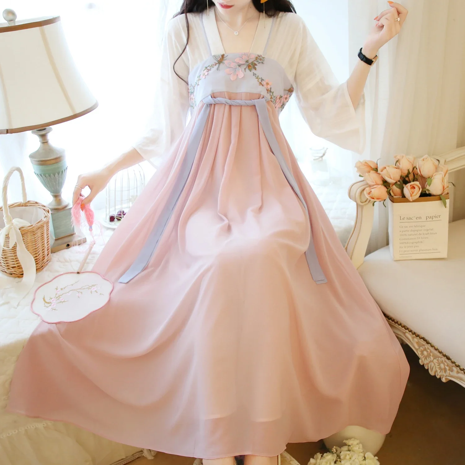 Zomer Vrouwen Chinese Stijl Traditionele Oude Hanfu Chiffon Jurk Retro Fee Podium Folkdans Prinses Cosplay Kostuums Outfit