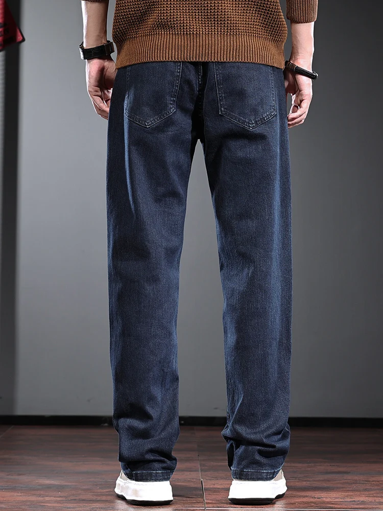 Blue Baggy Jeans Men Casual Solid Color Straight Pants Korean Style Clothing Streetwear Loose Denim Trousers