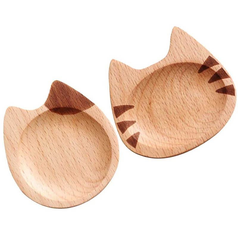 6 Pieces Wood Sauce Dishes Cute Cat Design Dipping Platters Japanese Style Serving Tray For Home Kitchen Seasoning Snack