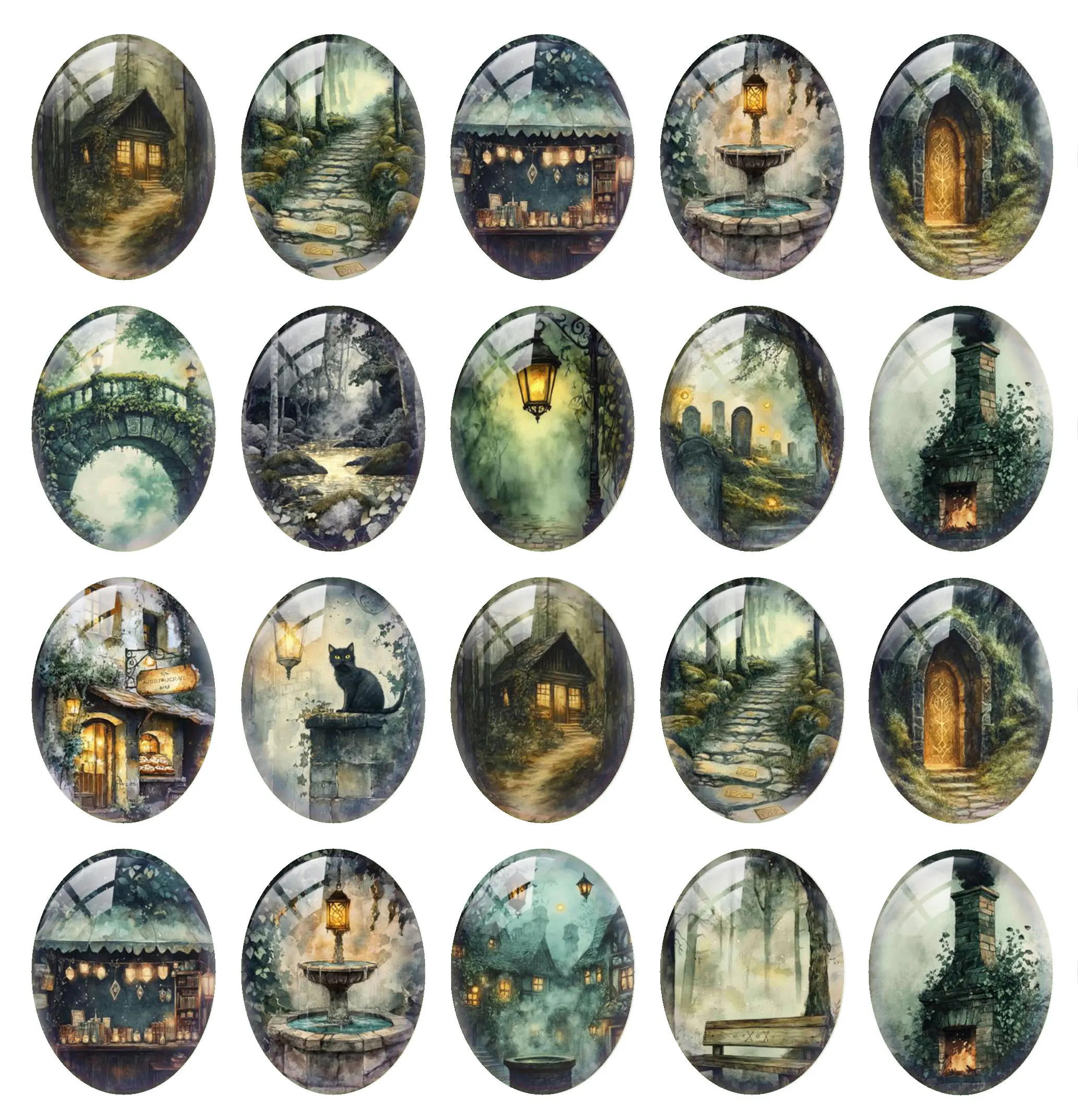 10pcs/lot Halloween Gothic Horror Cemetery Graveyard Cat Night Oval Photo Glass Cabochon Flatback Demo Cameo Diy Jewelry Making