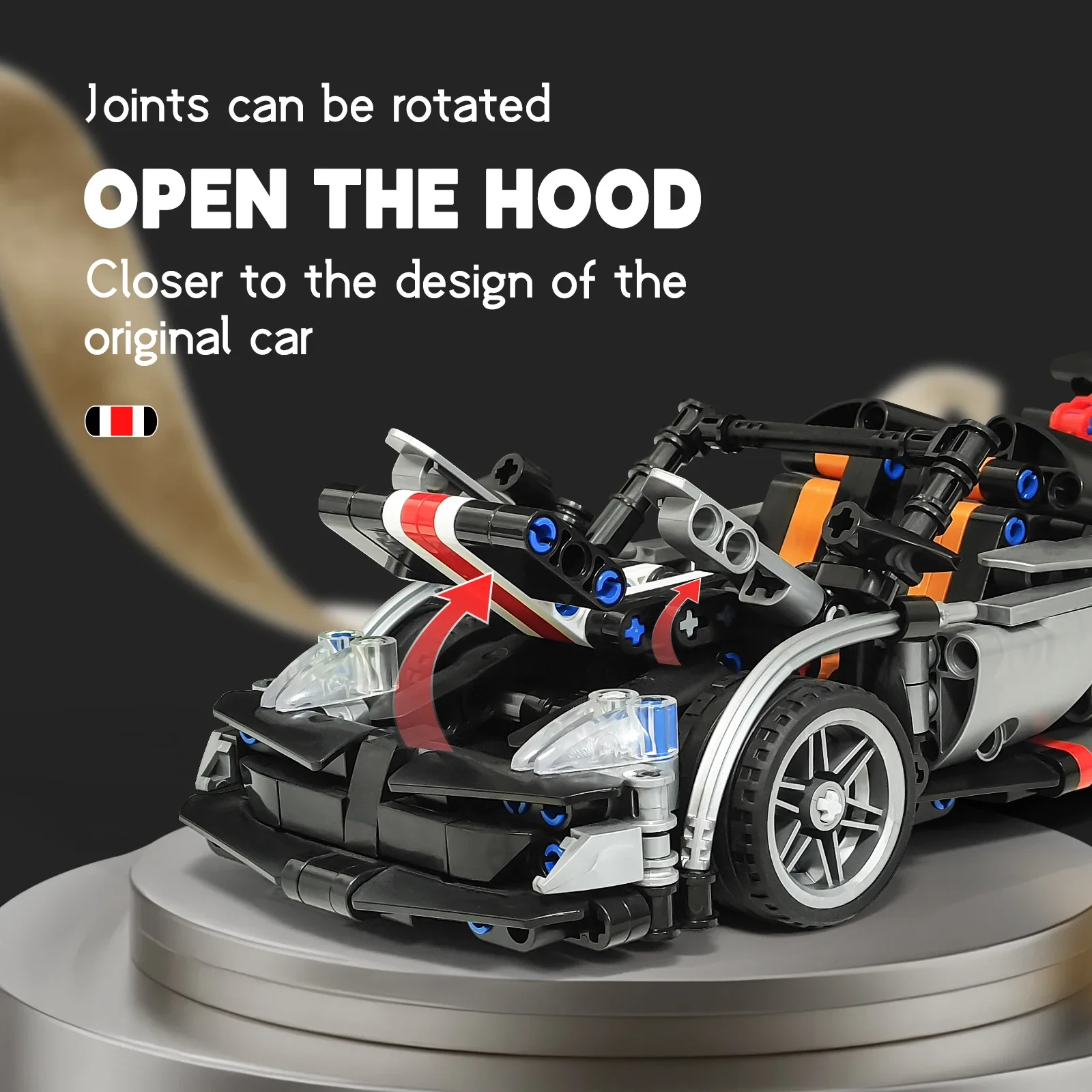 1:18 سباق نموذج 8001 اللبنات سيارة 520 + قطعة لعبة الطوب الفني مع غطاء محرك السيارة المفتوح تدوير المفاصل للأطفال 6 + الأولاد هدية #4