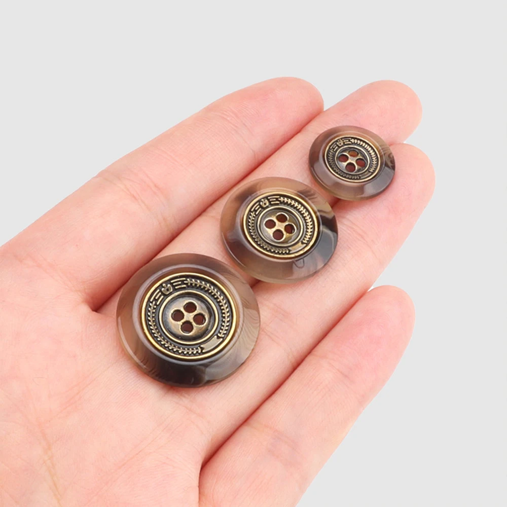10 قطعة أزرار معدنية مستديرة من الراتنج ذات 4 فتحات على الطراز البريطاني العتيق لسترة بدلة المعطف ، 16/21/25 مللي متر ، مستلزمات الخياطة البني/الأبيض/الأسود #5