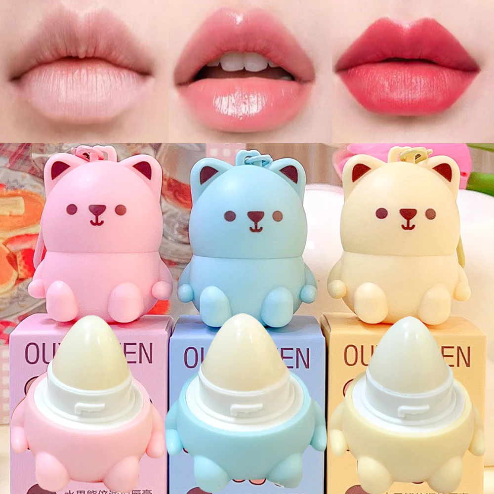 Fruit Bear Lip Balm Moisturizing Keychain Warming Lip Gloss Brighten Exfoliating Moisturize Dead Skin Repair Lips Care Makeup