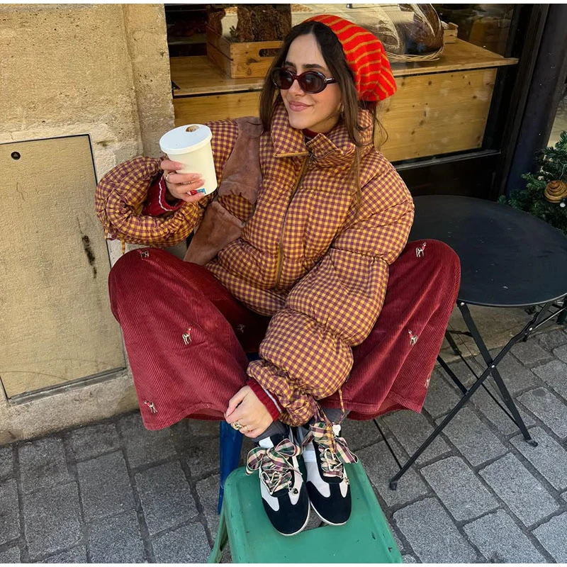 2026 Winter Autumn Stripe Cotton Padded Jacket For Women Warm Long Sleeve Zipper Hooded Coats Lady Street Chic Outdoor Outerwear