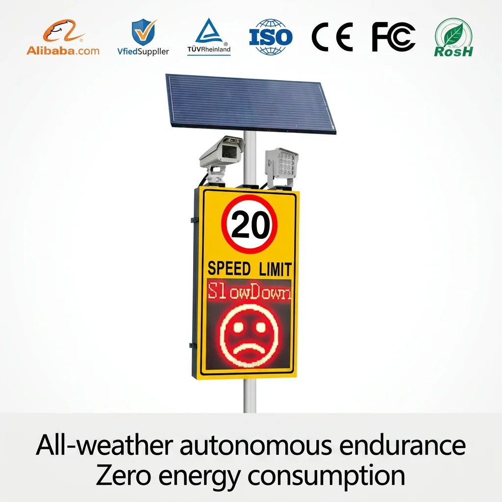 Solar Radar Speed Detector  Professional Professional Choice For Auto Dimming Led Construction Monitoring Safety Alerting