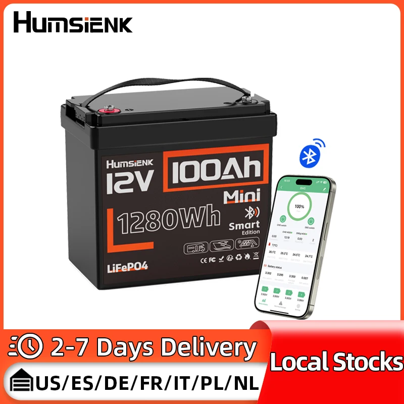 Humsienk LiFePO4 Lithium Battery with Bluetooth 12V 100Ah Real-time Monitoring Perfect For RV/ Trolling Motor/Boats/Fishing, etc