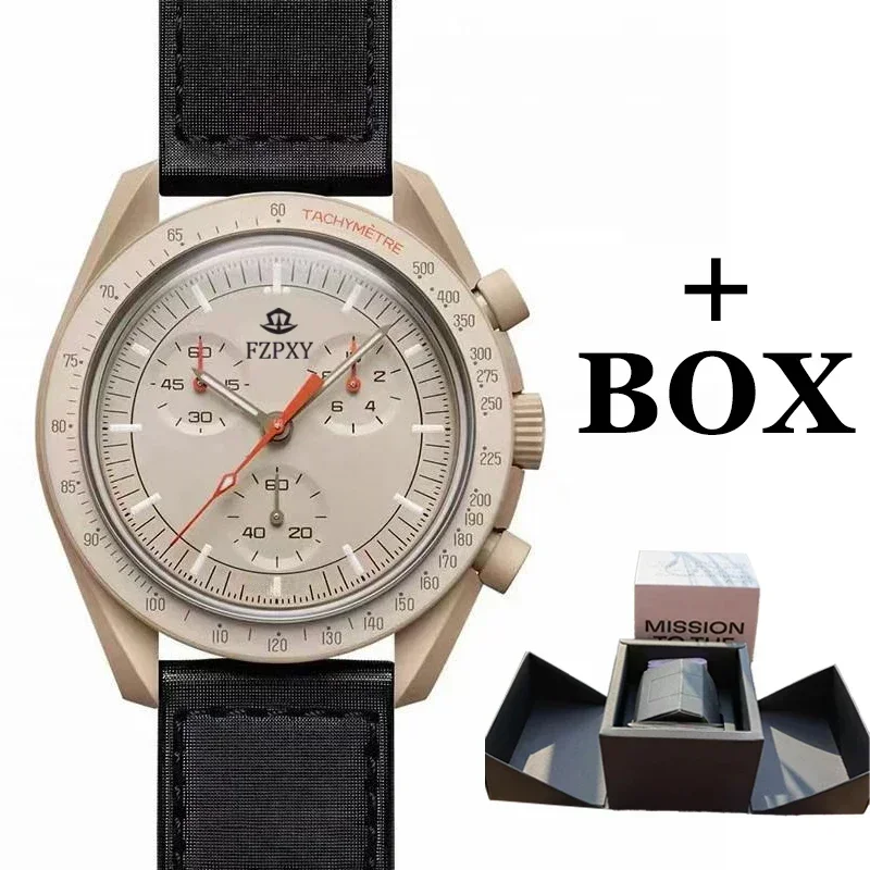 With Box New Men's Moon Mercury 6-Hand Chronograph Quartz Watch - Space Celestial Design Hot Selling