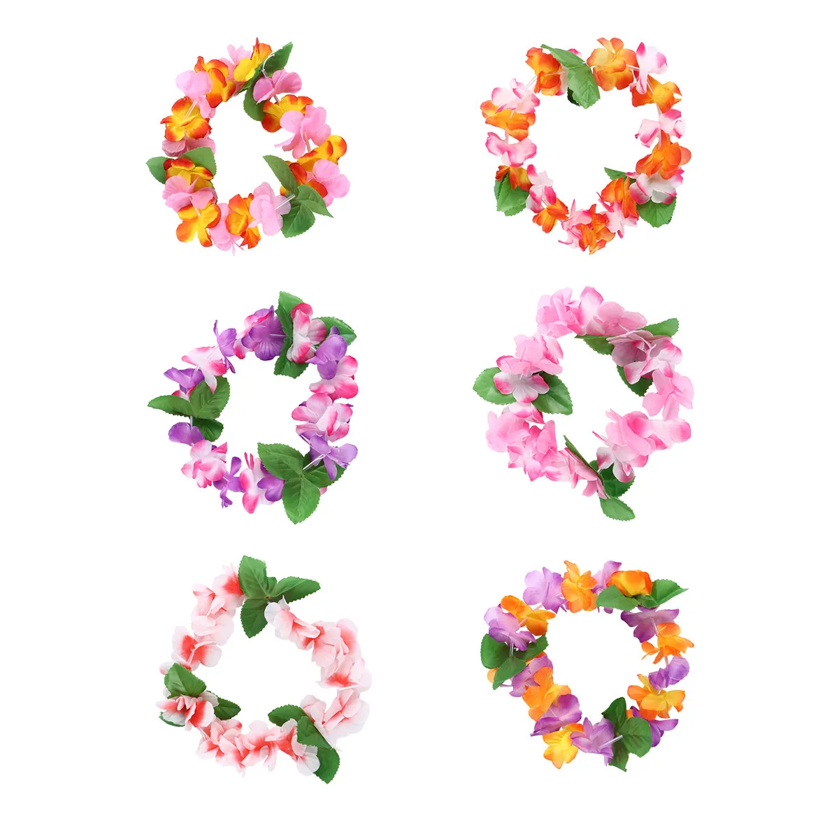 6Pcs Hawaiian Headband Tropical Flower Wreath Set Versatile Use As Headband Necklace Bracelet Or Hanging Wall Decoration view 3