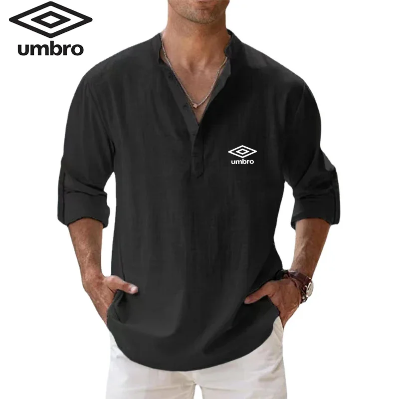 Umbro Brand High Quality Men\'s Spring and Autumn New Long Sleeved 100% Cotton Linen Shirt Business Casual Loose Fitting Shirts