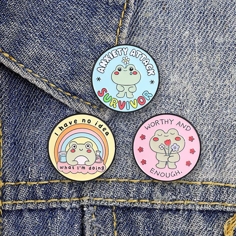 Anxiety Attack Survivor Frog Enamel Badge Mental Health Humor Pin Brooch Jewelry Gifts For Emotional Support Seekers