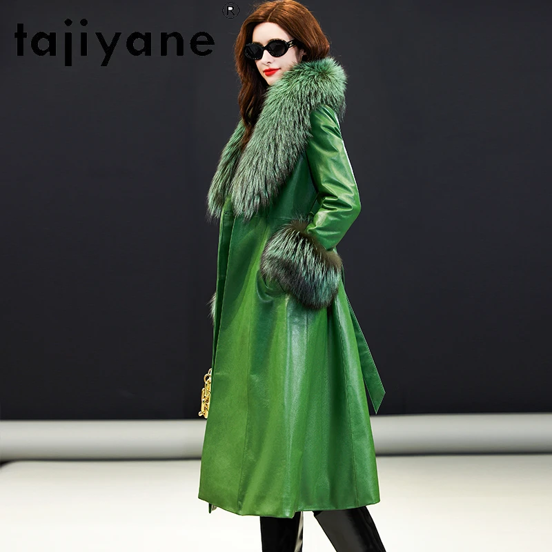 

Tajiyane Luxury Fox Fur Collar Genuine Sheepskin Leather Down Coat for Women Winter Real Leather Jacket Slim Fit Long Down Coats