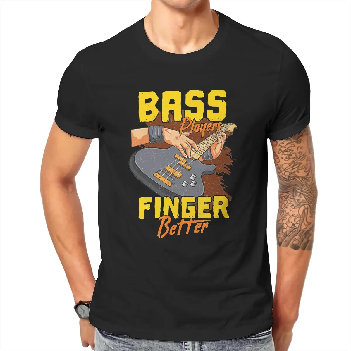 Bass Guitar Bass Players Finger Better Men T Shirt Humorous Active Rock Music Tees Short Sleeve T-Shirt Cotton Gift Clothes