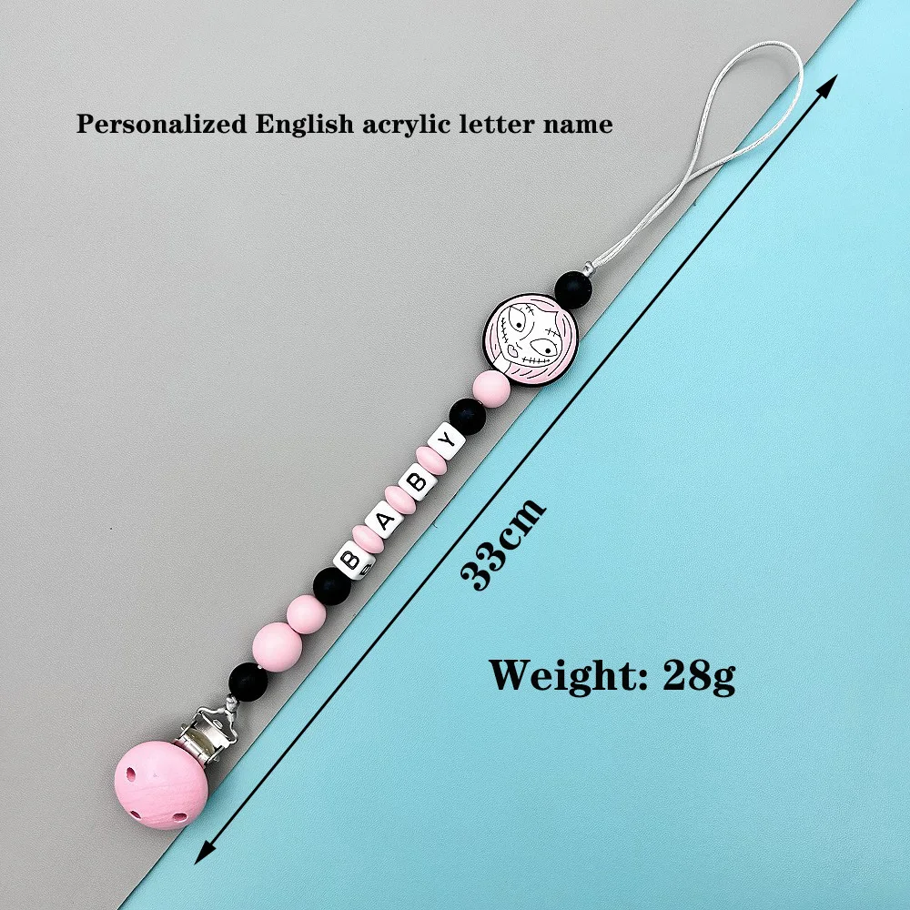 Personalized English Letters Names Silicone Witch Pacifier Chains Holder Clips Beads Pendant Toy for Baby Infant Teether Gifts