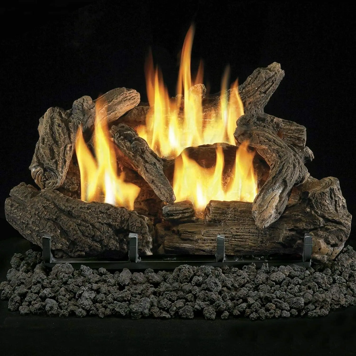 Ventless Dual Fuel Gas Log Set - 18 in., 30,000 BTU, Thermostat Control, Heats Up to 1,100 Sq. Ft., Hand-Painted Refractory