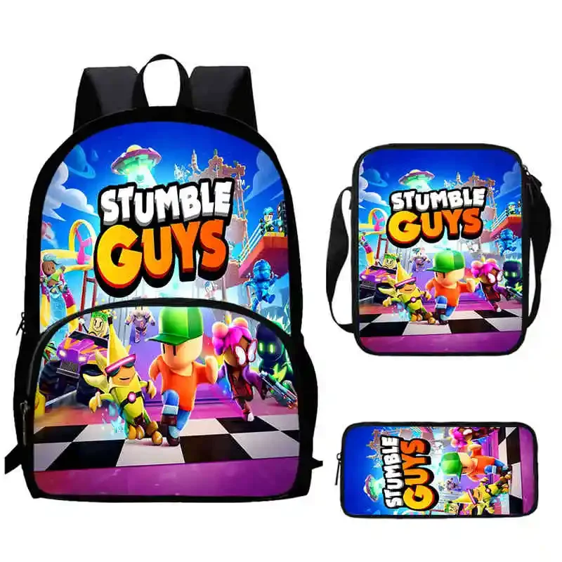 Cartoon S-Stumble-G-Guys Child Backpack with Front Pocket,Lunch Bags,Pencil Bags for Aged 5-10 Anime Backpack Boy Girl,Best Gift