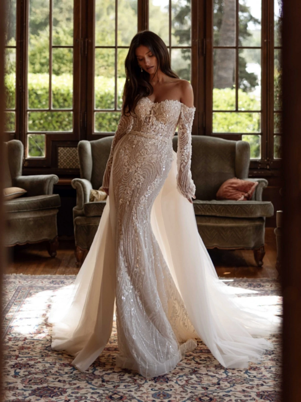 Exquisite Beads Detachable Train Mermaid Wedding Dress Sweetheart Neck Off The Shoulder Bridal Gown Customized Dresses For Bride