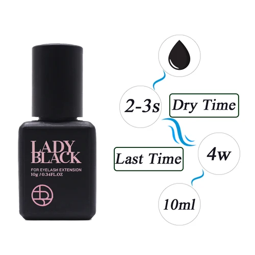 Imagen 2 del producto Pegamento negro para mujer, pegamento para extensiones de pestañas de secado más rápido, retención de irritación más baja, herramientas profesionales de maquillaje de más de 6 semanas, 10ml