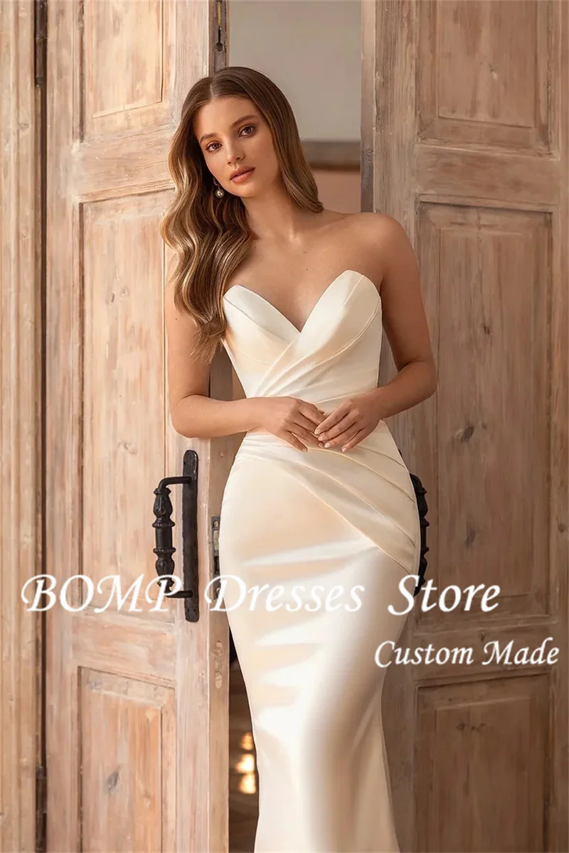 BOMP Customized Luxury Sweetheart Mermaid Satin Wedding Dress Detachable Skirt Backless And Lace Up Woman Evening Dress For Wedd