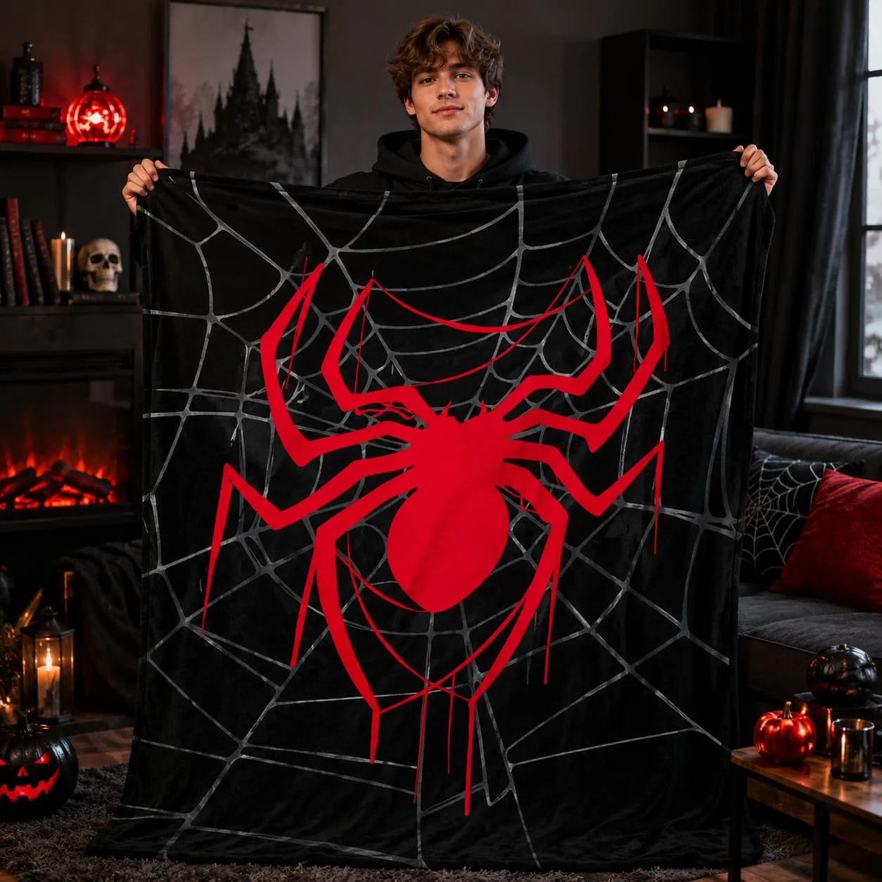 1pc Soft Flannel Blanket with Spider Print Design, Perfect for Napping, Working, Studying, or Traveling, It Is a Comfortable and Durable Gift Choice