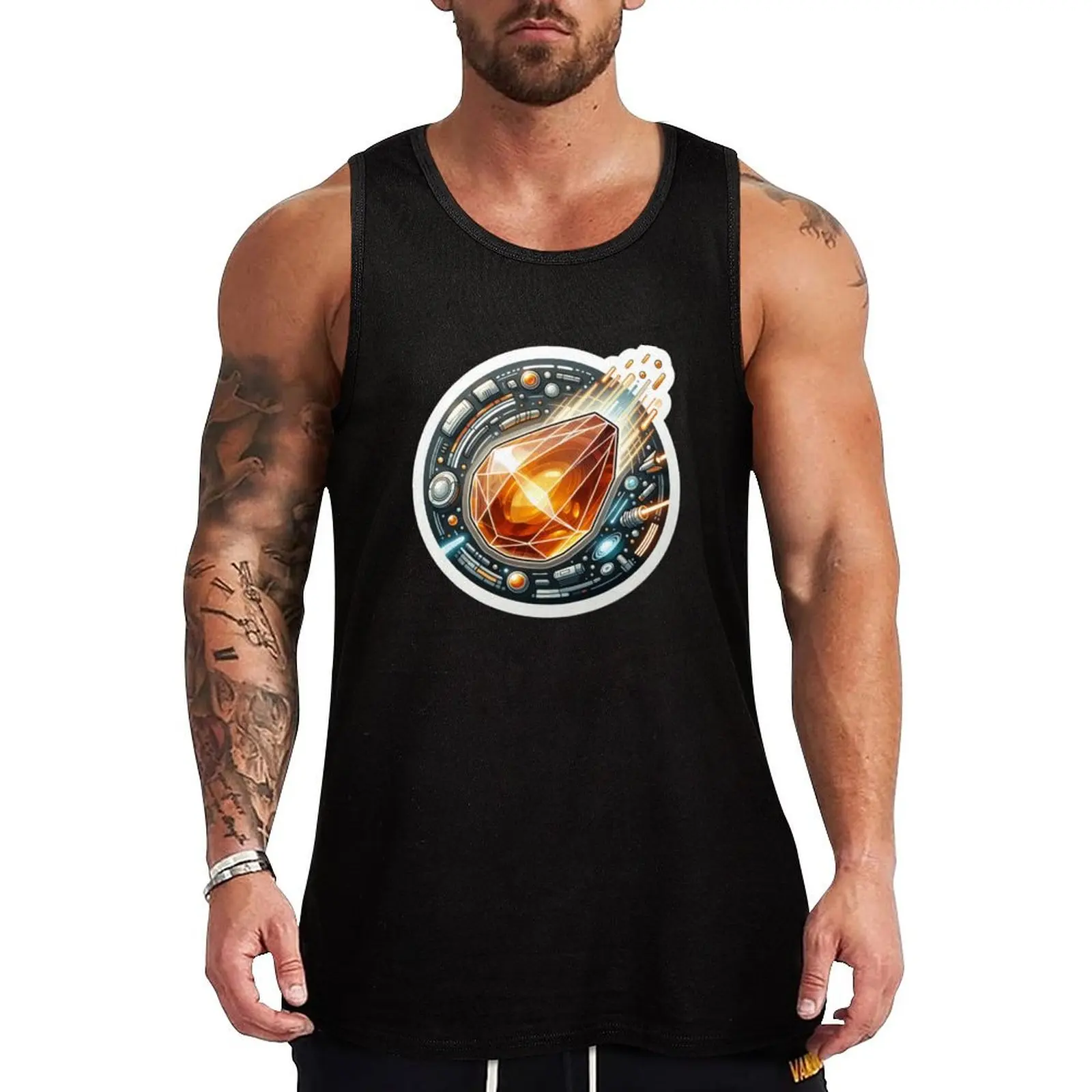 

Sci-Fi Orange Crystal Tank Top T-shirt male Men's t-shirts bodybuilding t-shirt Japanese t-shirt