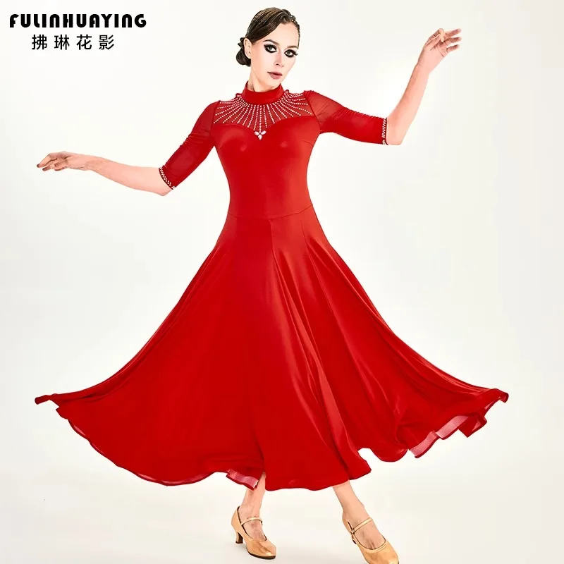 

Ballroom Competition Dress Modern Dance Clothes Women Performance Costumes Large Sling Skirt Waltz Dress