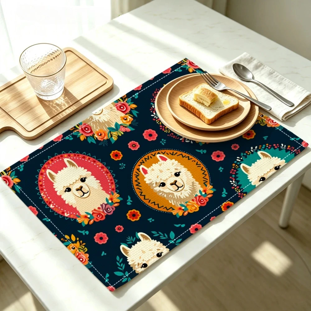 Cute Alpaca Floral Print Placemat, Heat-Insulating & Non-Slip, Home Kitchen & Dining  Placemat