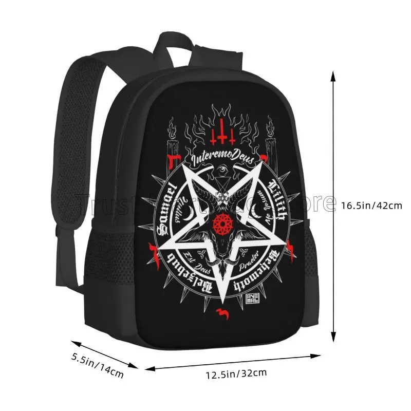 Black Satan Skull Women Dead Head Mystical Circle Esoteric Halloween Demon Travel Backpack Lightweight Water Resistant Daypack