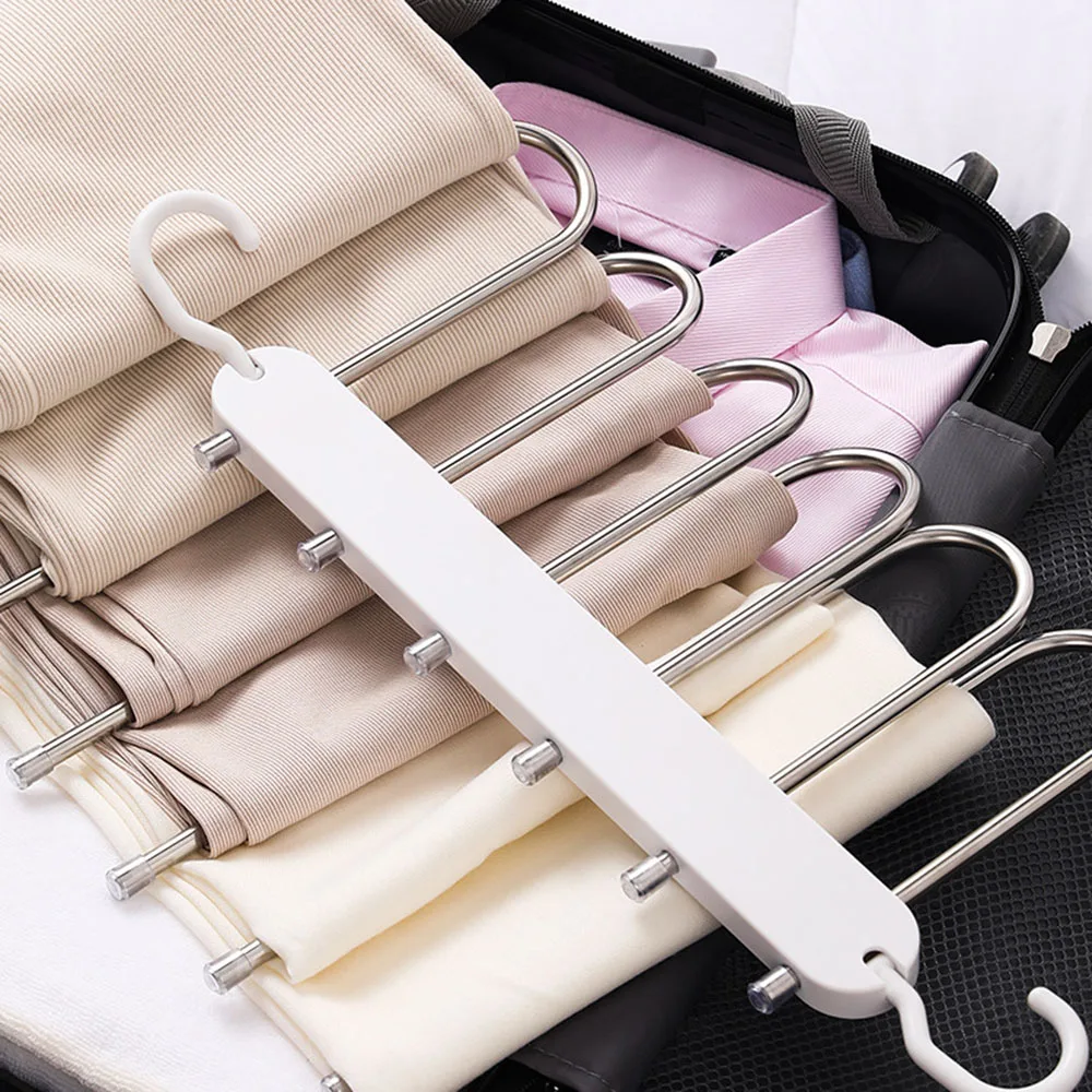 Multilayer Stainless Steel Clothes Trouser Hangers Pants Storage Hangers Retractable Clothes Organiser Rack Home Storage Hanger
