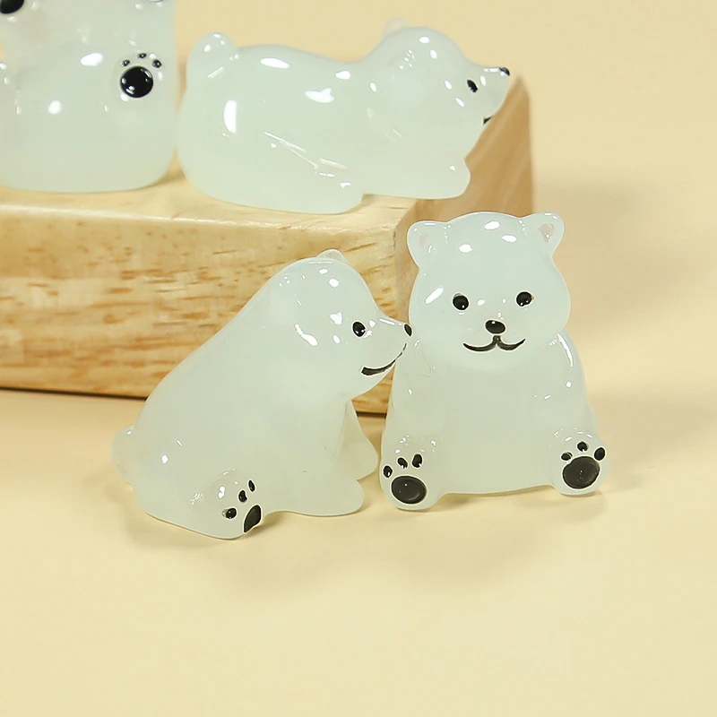 Nightlight Bear Polar Bear Figures Miniature Dollhouse Luminous Resin Artificial Kid Mini Pretend Play Toy Garden Statues Decor