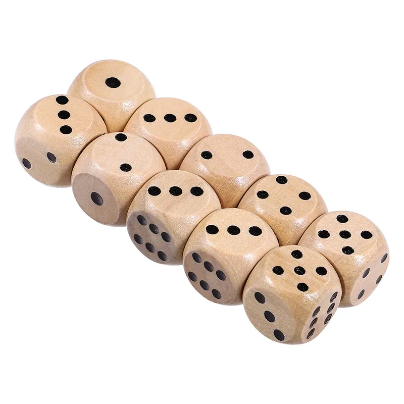 10 Stück/Set Holzwürfel-Set, polyedrische Spielwürfel, 6-seitige Punktwürfel für Tischspiele, Brettspiele, Zubehör, 16 mm – Detail 1