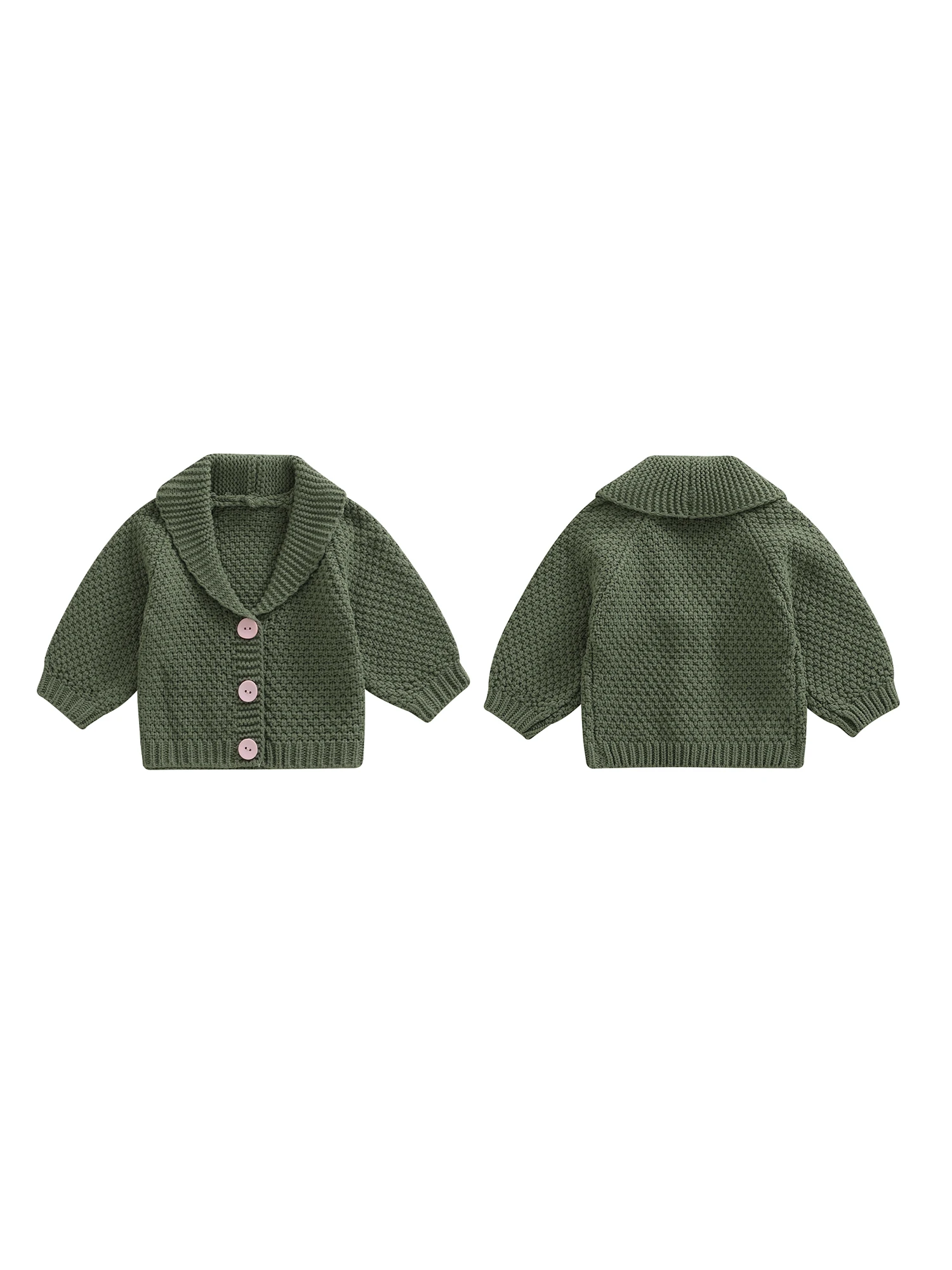 Cardigã de malha para bebês meninas elegantes cor sólida manga comprida com botões e gola