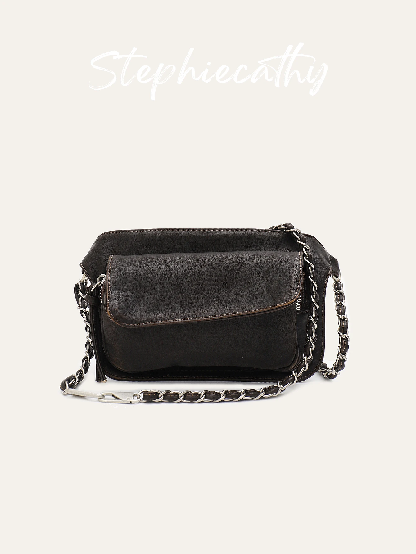 SC Женская ретро-модная мытая сумка из искусственной веганской кожи с клапаном и несколькими карманами, сумка через плечо с длинной цепочкой, кошелек через плечо на каждый день