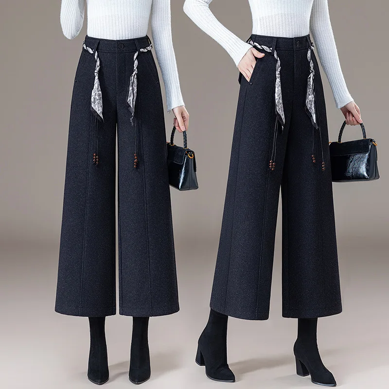 Драпированные брюки Bootcut для миниатюрных женщин, повседневные брюки с завязками, шарфом и поясом