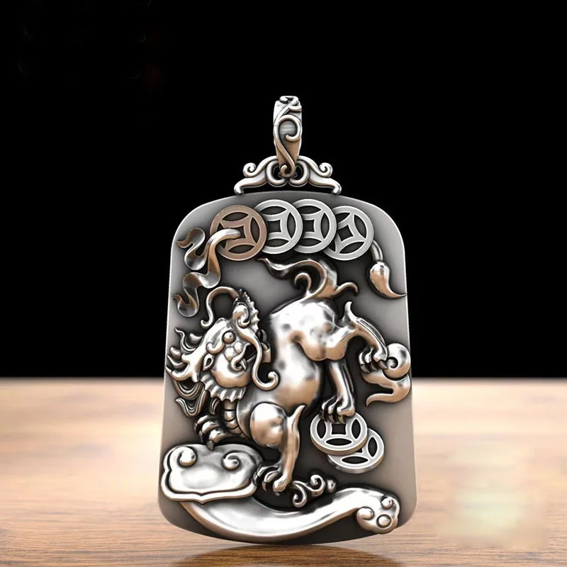 

Счастливое богатство животное Pixiu кулон для мужчин ювелирные изделия ретро рельефная монета древний божественный зверь ожерелье мужской счастливый свитер цепочка