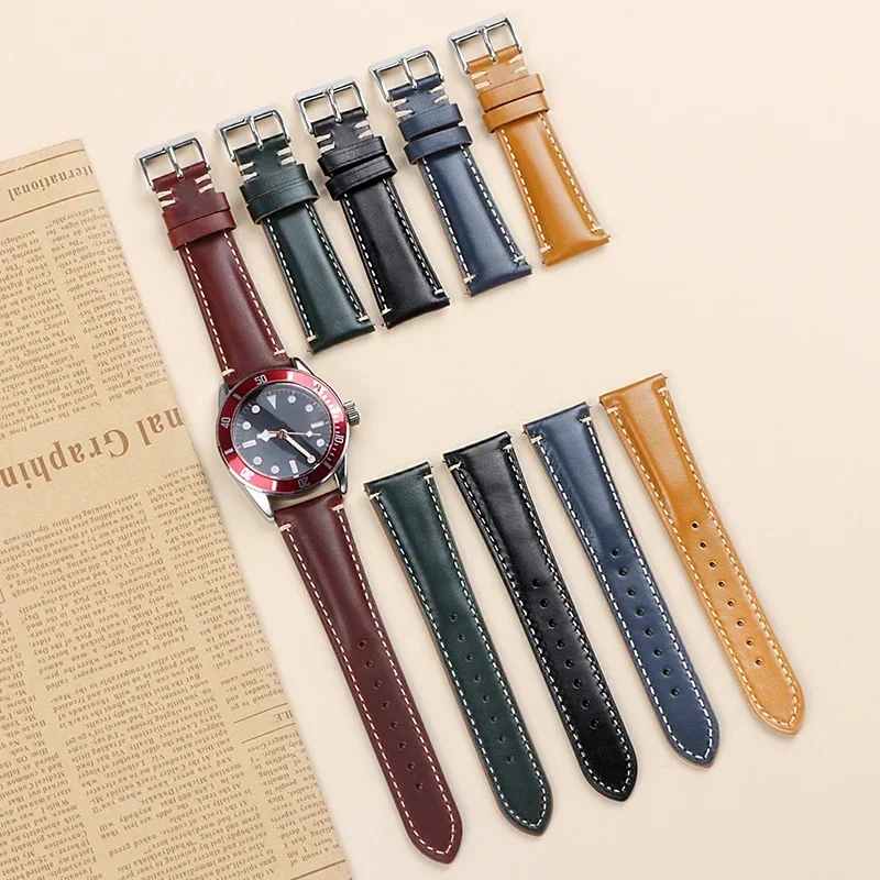 Uhrenarmbänder aus Kalbsleder, 20 mm, 22 mm, 24 mm, Retro, verstellbares Uhrenzubehör, Damen, Schwarz, Rot, Handgelenkgürtel, Armband