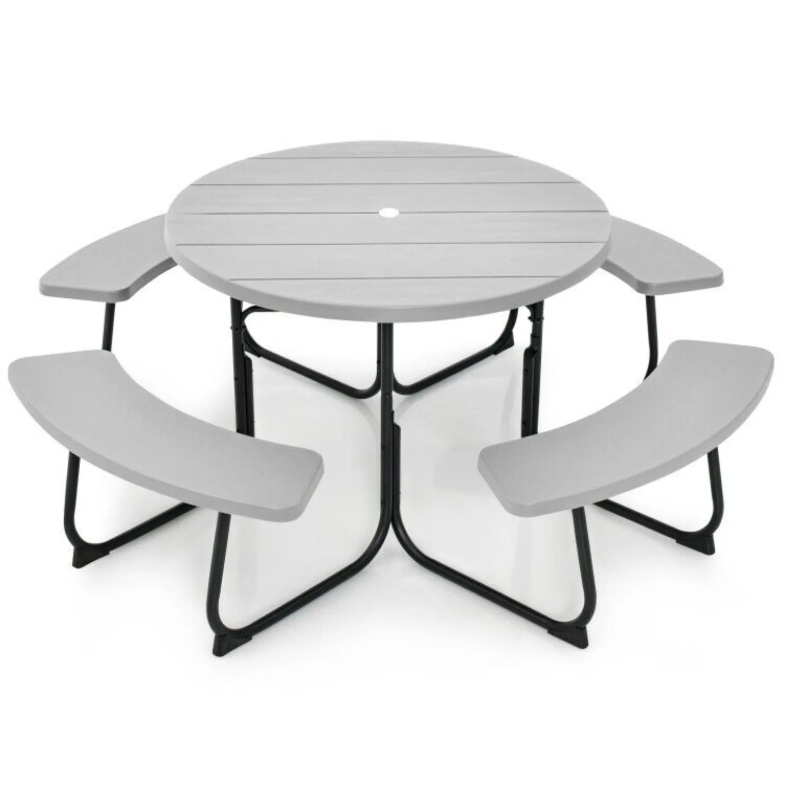 US 8-Person Outdoor Round Picnic Table & 4 Built in Bench Set w/ 1.9