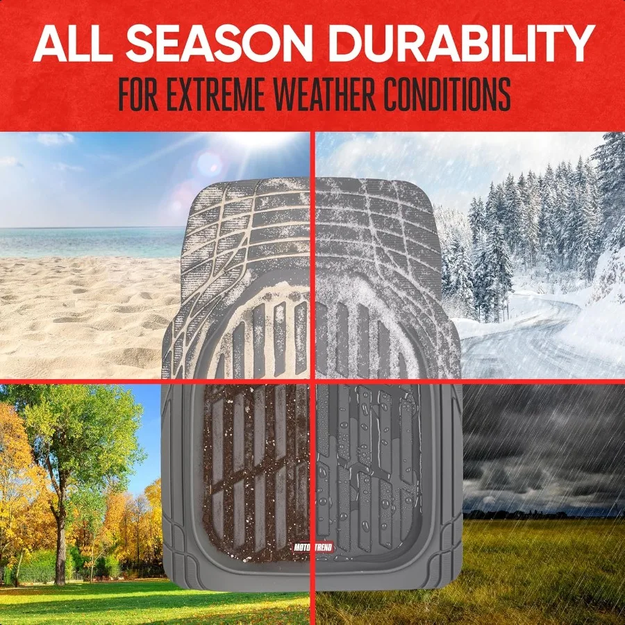 2 Piece Front Car Floor Mats Gray FlexTough Contour LinersDeep Dish Heavy Duty Rubber Floor Mats for Car SUV Truck and VanAll W