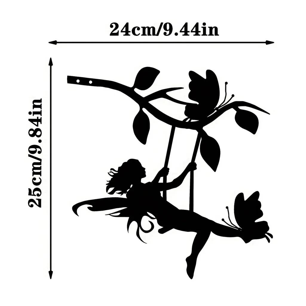 1Pc Swing Elf On Branch Steel Silhouette Metal Wall Art Home Garden Yard Patio Statue Stake Decoration or Garden Party Decor