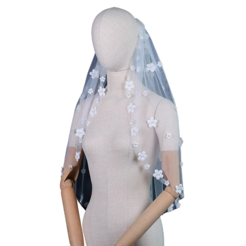 Y1UB Wedding Tulles Bride Veil with Flower&Fix Clip Veil Carnivals Bride Headpieces