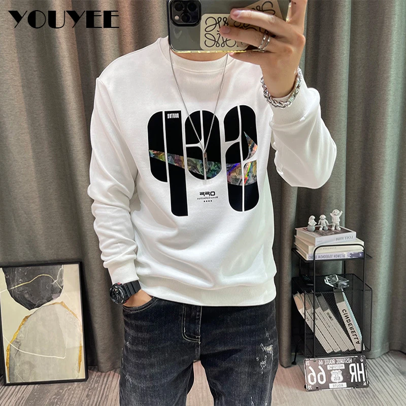 Letter Printed Sweater Men's Hoodies Autumn Winter New O-Neck Pullover Male Fashion Slim Long sleeve Bottomed Shirt Man Cloting