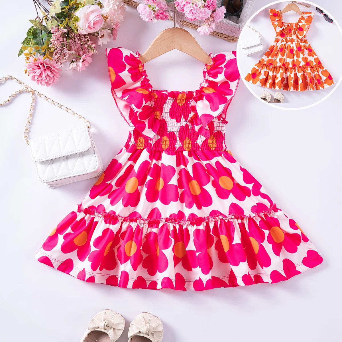 

Summer Girls Printed Princess Dress Sleeveless Fashion Peplum Square Neck Dresses Kids Dresses for Girls