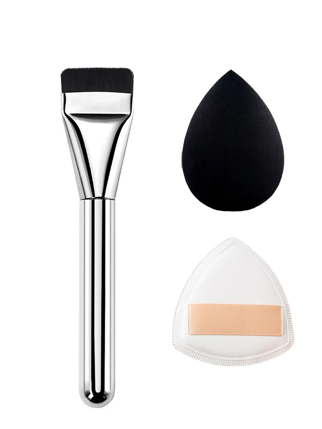美容卵メイクブラシセット,フラットベースブラシ,美容ブレンダー,3ジェルスポンジ,コンシーラー用パフ,3個