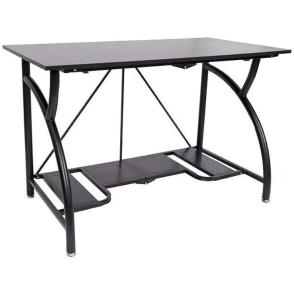 

Large Foldable Two-Shelf Desk, Sturdy Steel-Frame Laptop Computer Table, Black