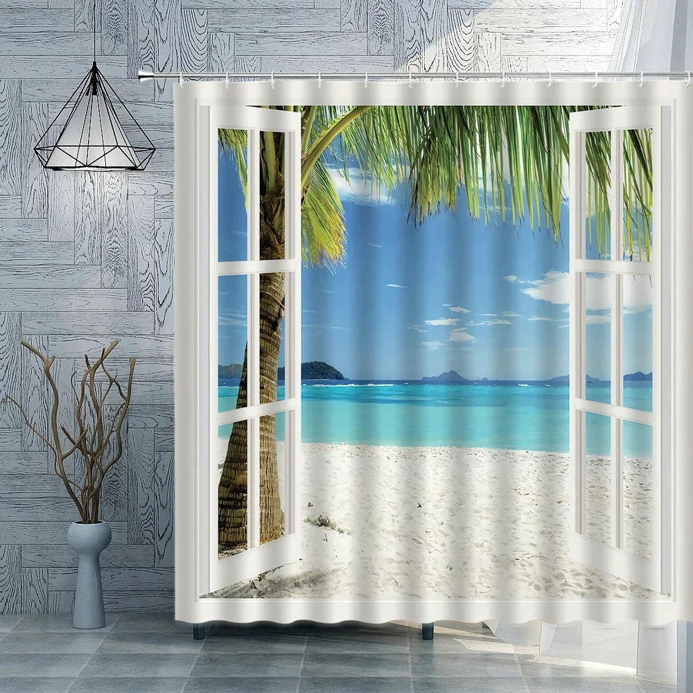 

Пляжная морская звезда занавеска для душа океанский пейзаж печать ракушка кокос водонепроницаемая ткань занавески полиэфирная ткань украшение дома