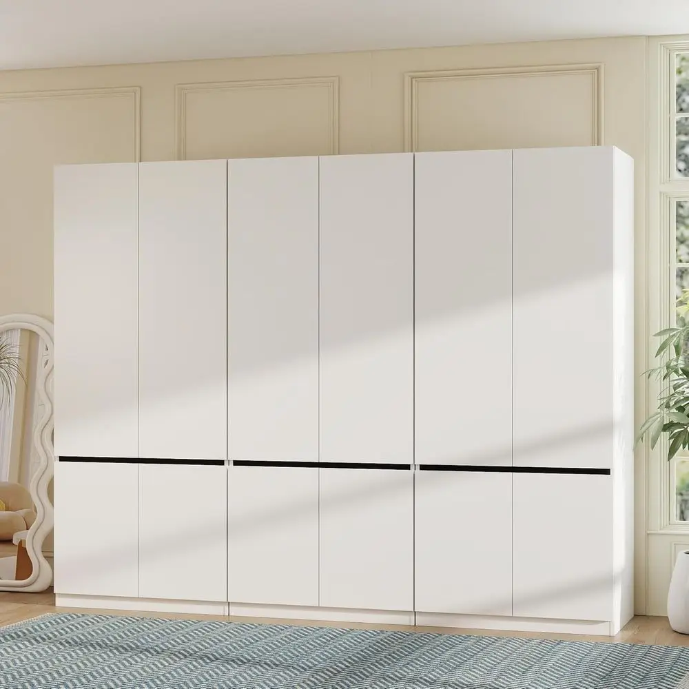 

White Armoire Wardrobe Closet: 75" Large Wardrobe Closet with 6 Do, ern Bedroom Armoires with Storage Cabinet, Tall Wood Closets