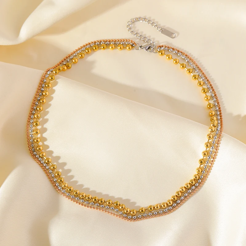 EILIECK 316L Stainless Steel Multilayer Beads Chain Necklace For Women Fashion 3-Color Waterproof Neck Chain Jewelry Lady Gift